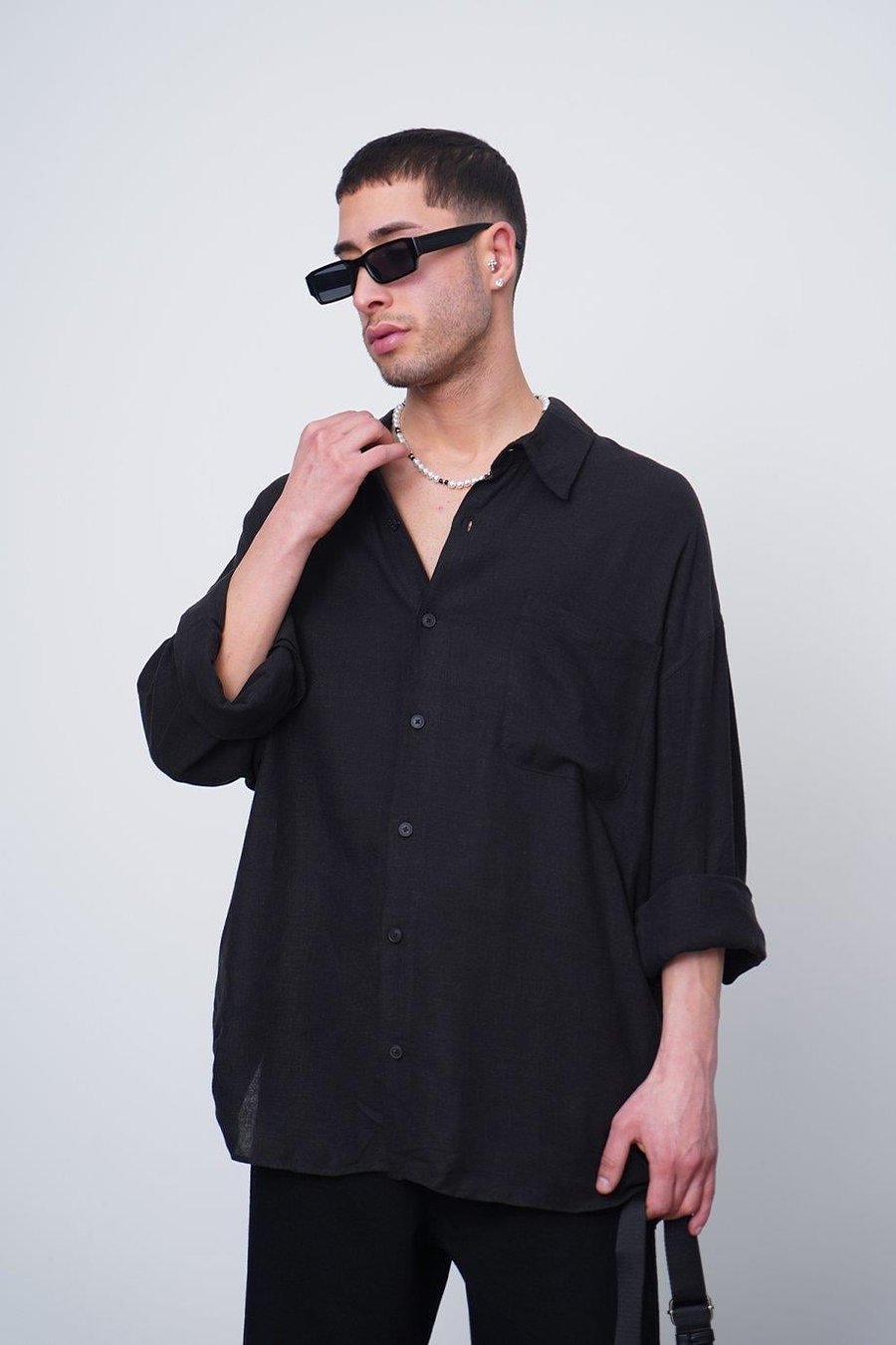 SİYAH Basic Uzun Kollu 1A CH Oversize Gömlek