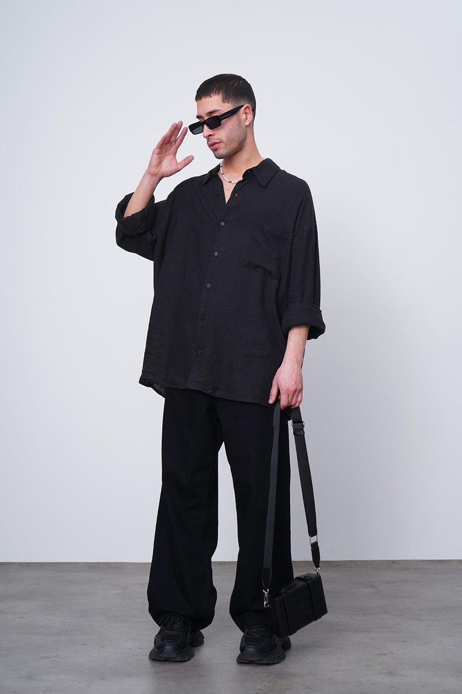 SİYAH Basic Uzun Kollu 1A CH Oversize Gömlek