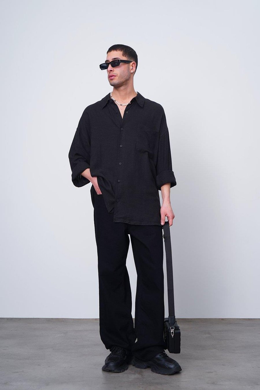 SİYAH Basic Uzun Kollu 1A CH Oversize Gömlek