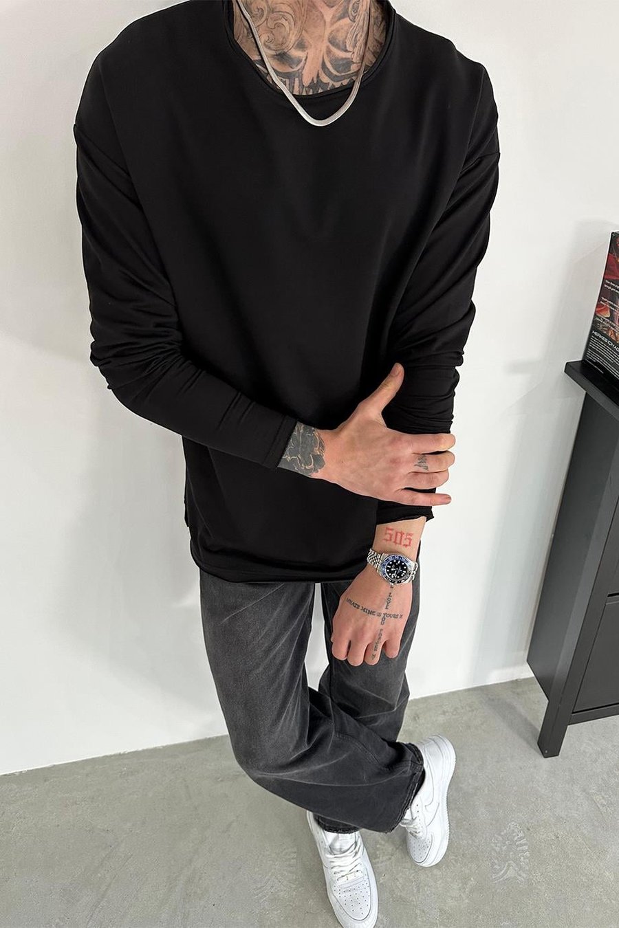 Siyah Basic Uzun Kollu Oversize Tişört