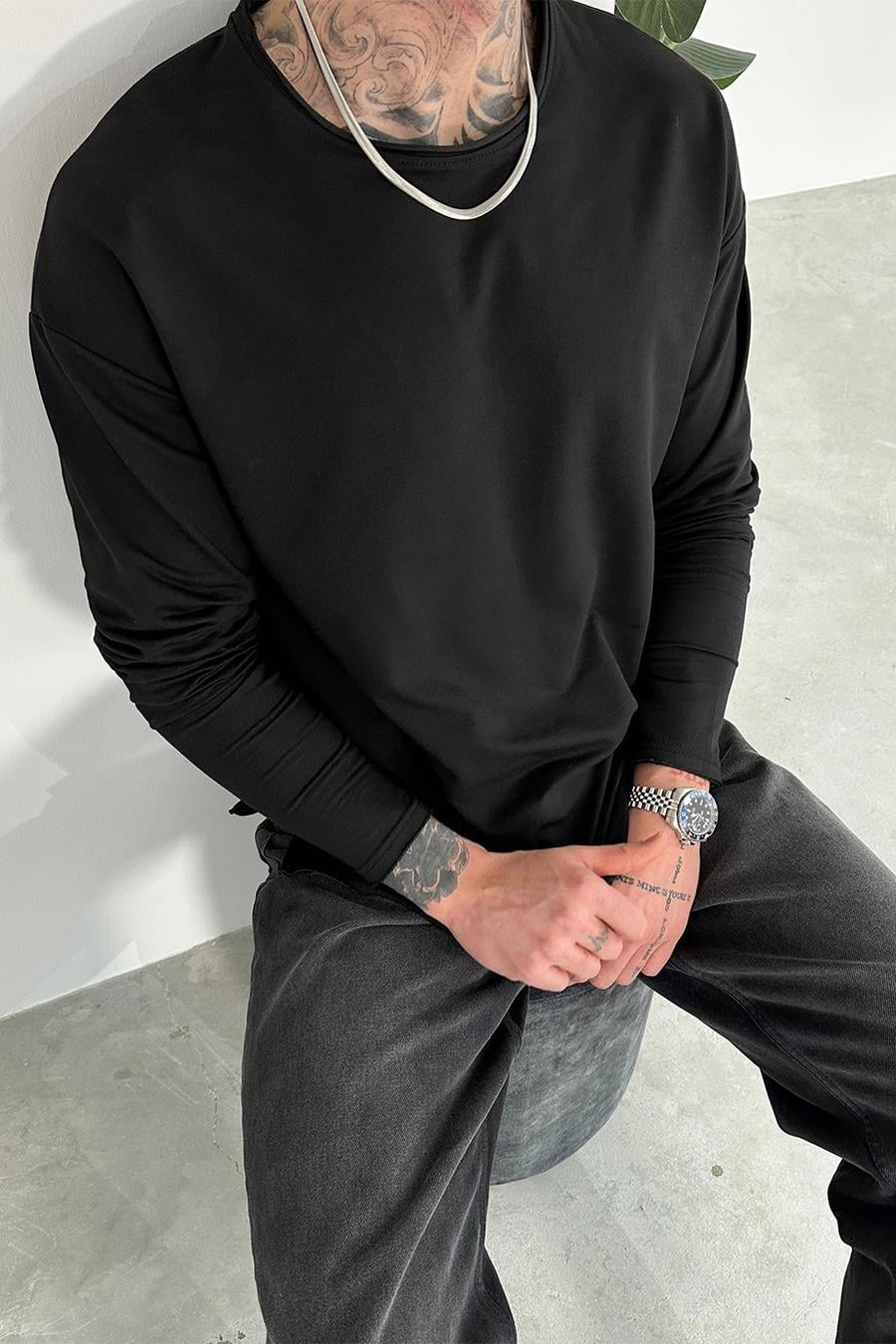 Siyah Basic Uzun Kollu Oversize Tişört