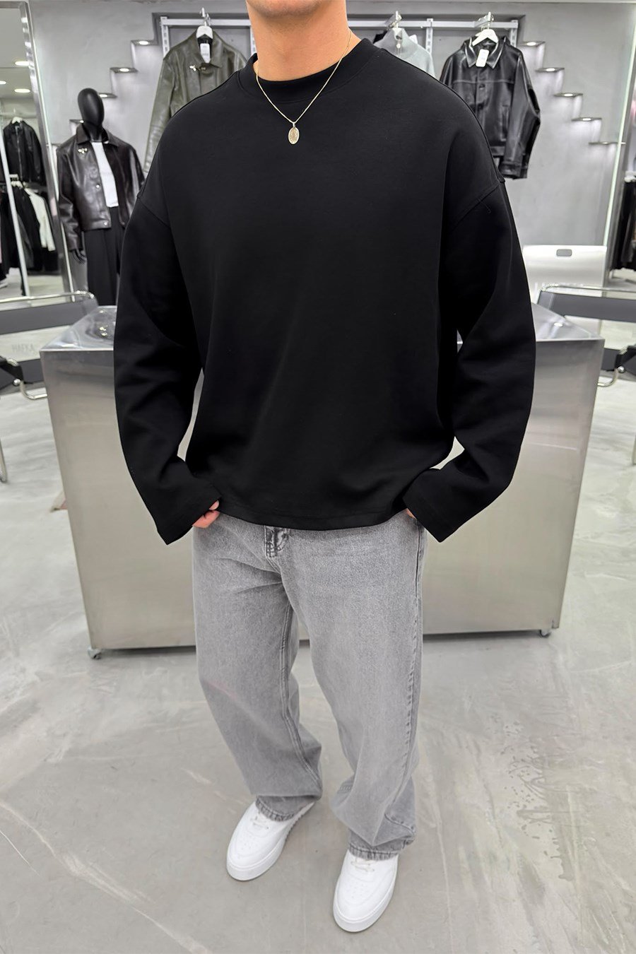 Siyah Basic Uzun Kollu Oversize Tişört
