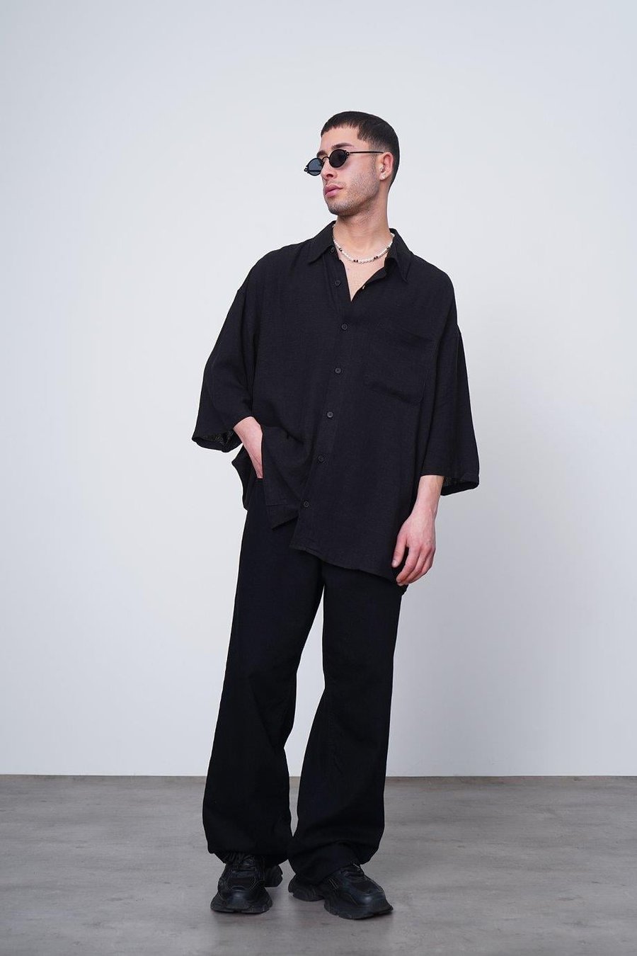 SİYAH Basic Yarım Kollu 1B CH Oversize Gömlek