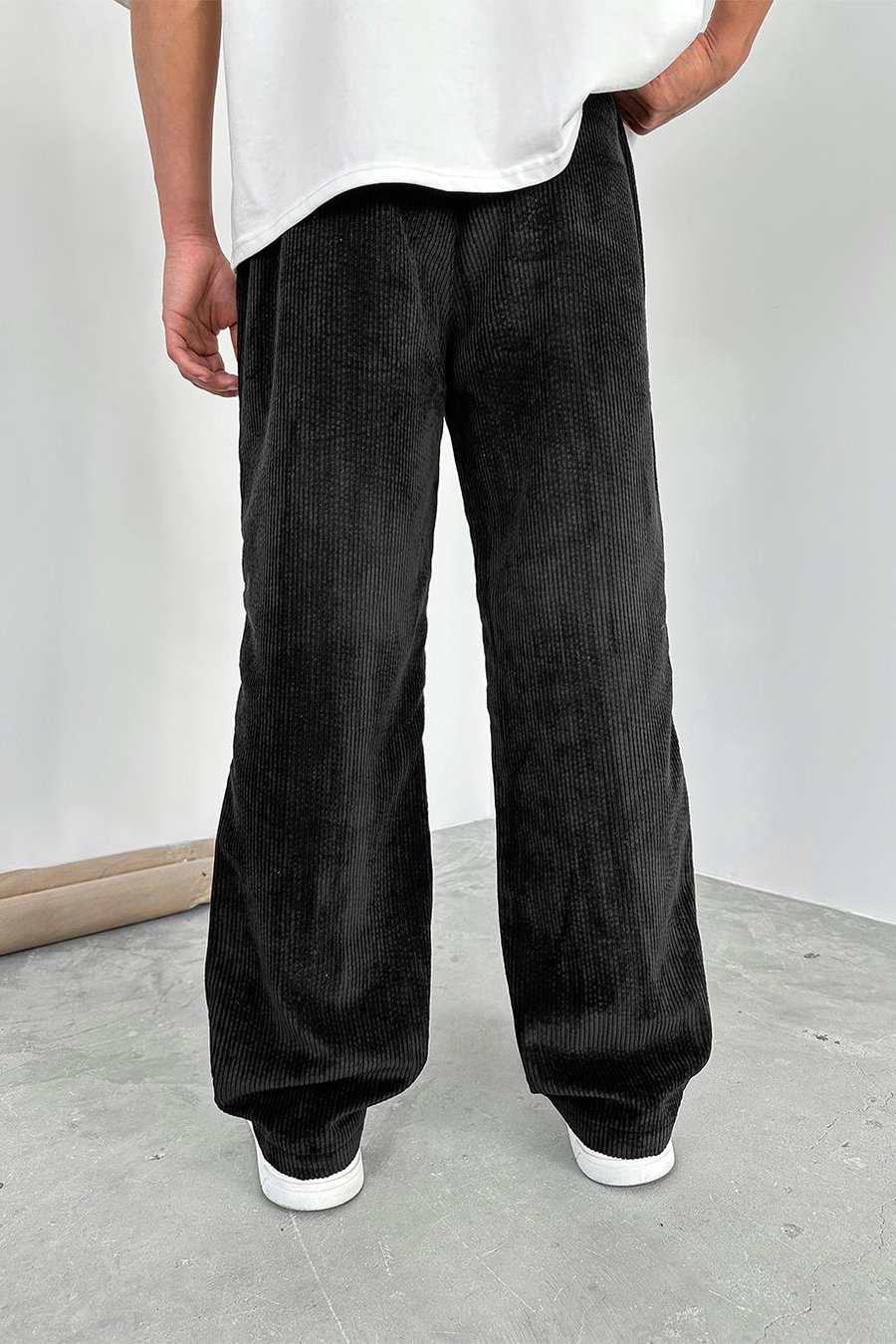 Siyah Beli Lastikli Ayarlanabilir Kadife Baggy Pantolon