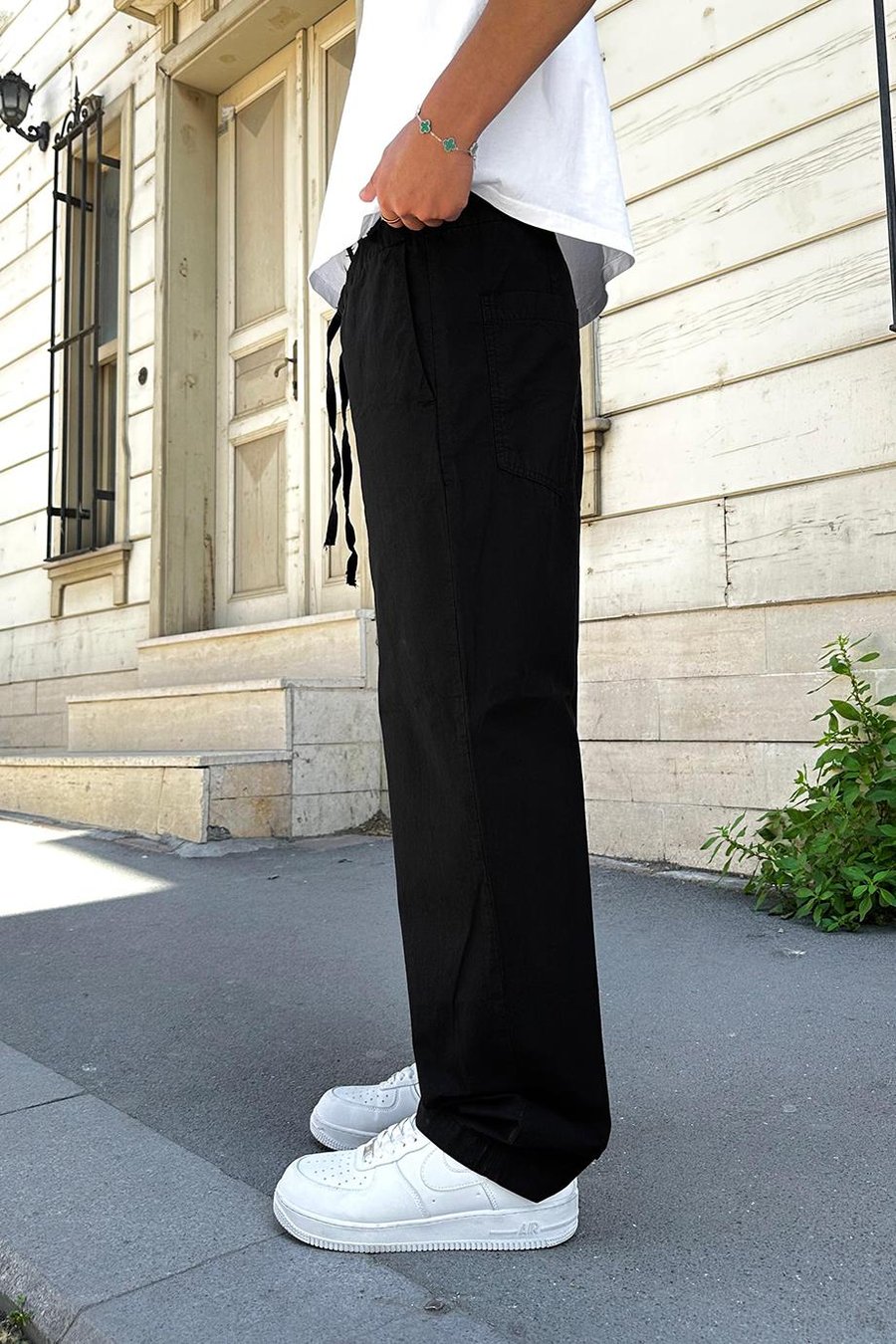 SİYAH Beli Lastikli Basic 4D GD Baggy Pantolon