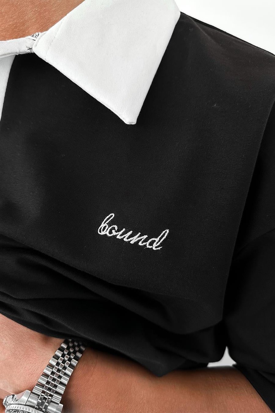 Siyah Bound Polo Yaka OUTPLENTY PREMİUM Oversize Tişört