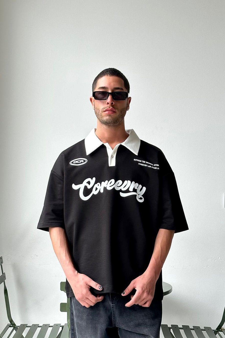 SİYAH Coreev Polo Yaka OUTPLENTY PREMİUM Oversize Tişört