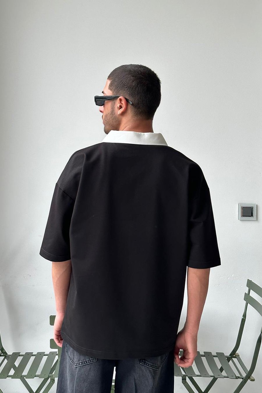 SİYAH Coreev Polo Yaka OUTPLENTY PREMİUM Oversize Tişört