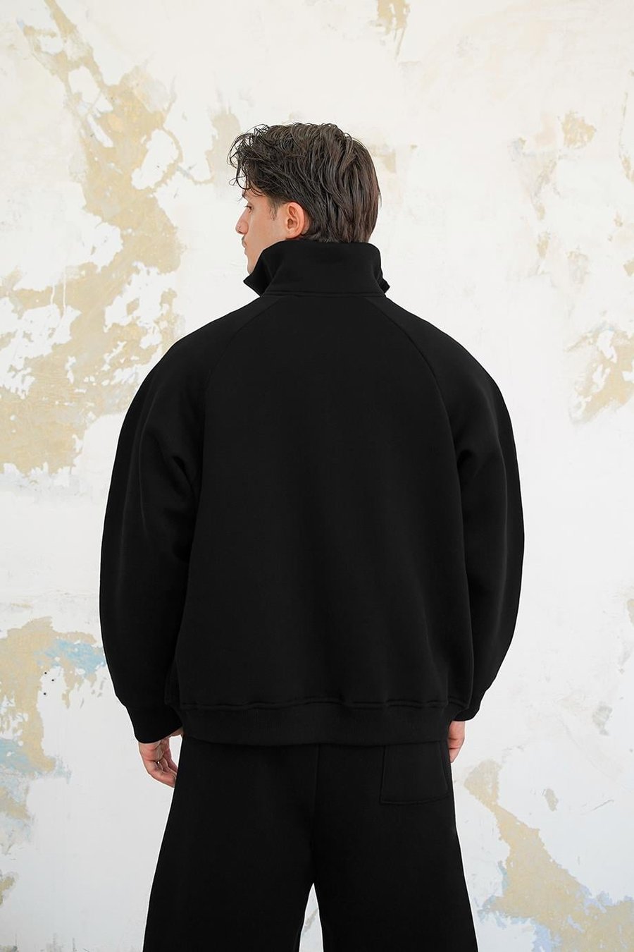 Siyah Cozy Basic Çift Fermuar Oversize Sweatshirt