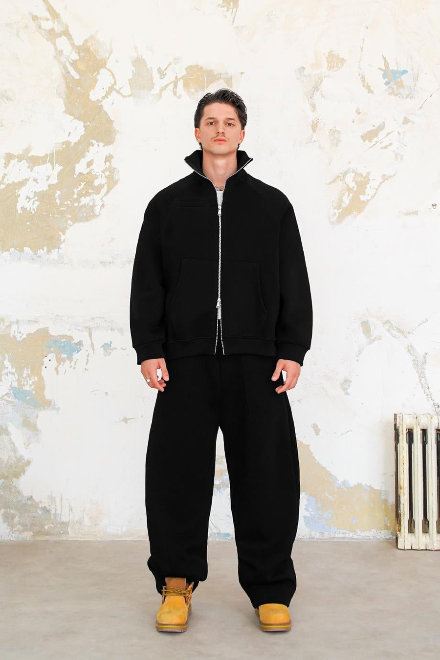 Siyah Cozy Basic Çift Fermuar Oversize Sweatshirt