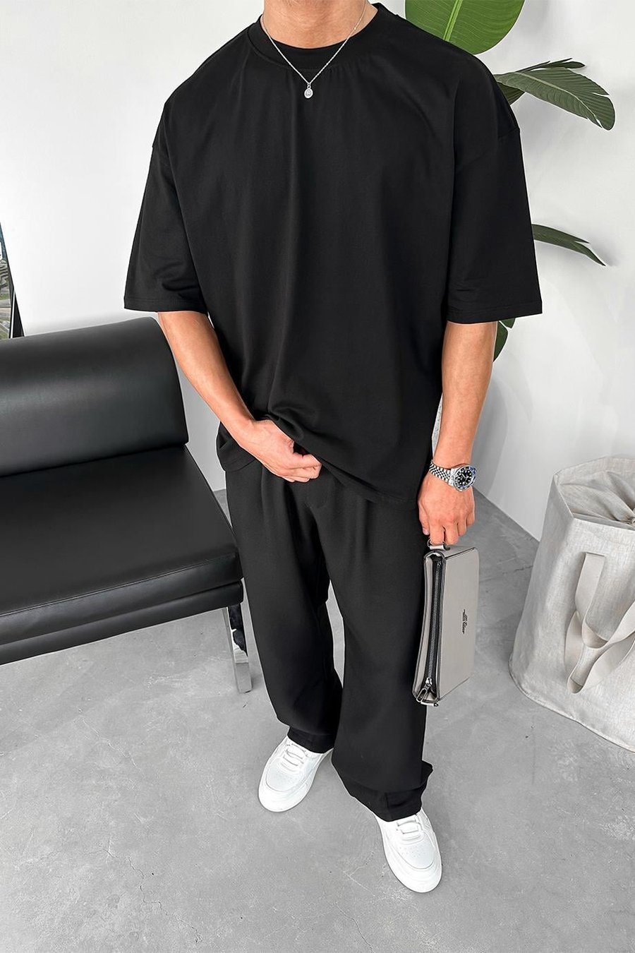 Siyah Cozy Basic Oversize Tişört