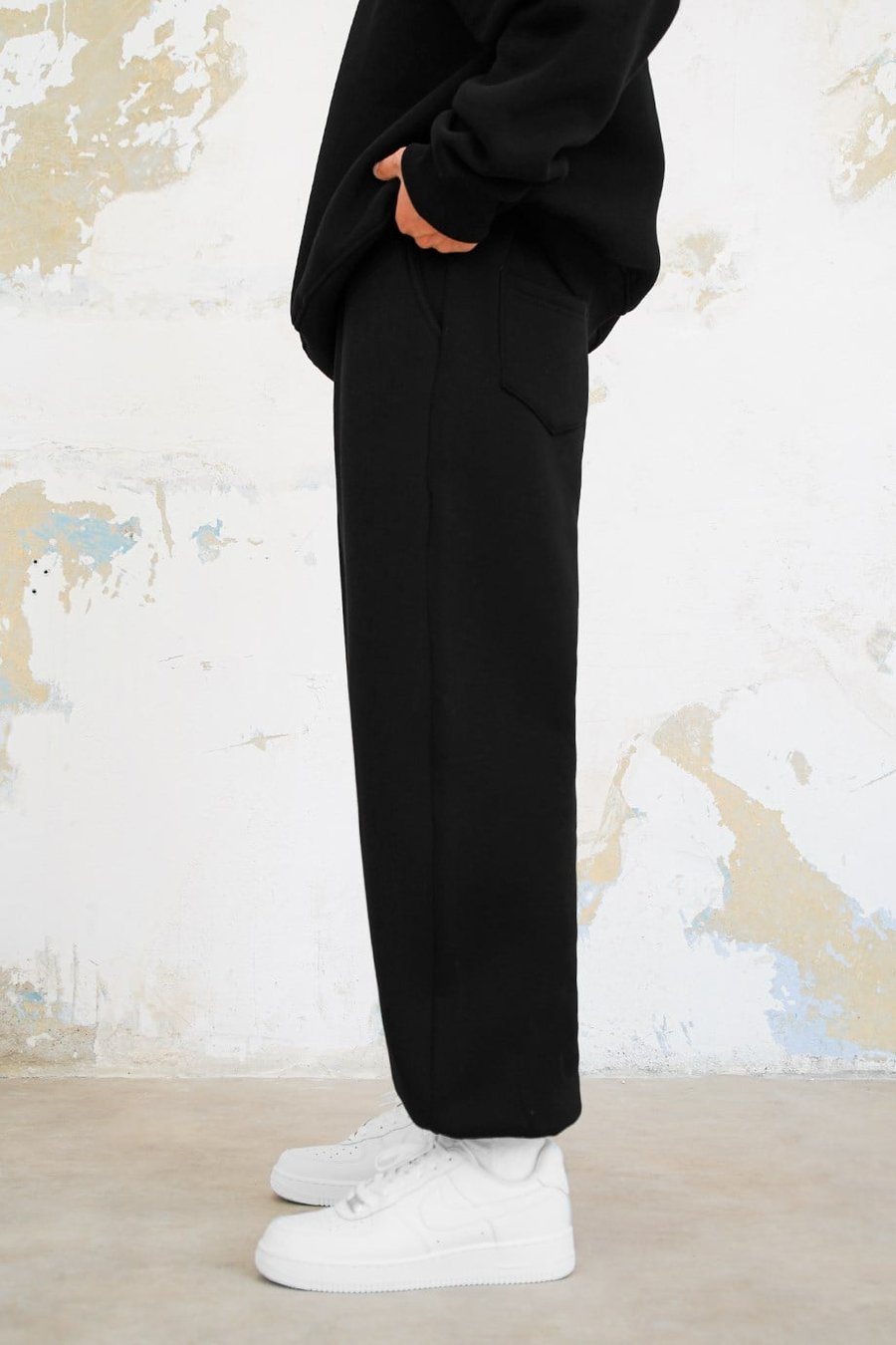 Siyah Cozy Basic Paça Stoperli Oversize Eşofman