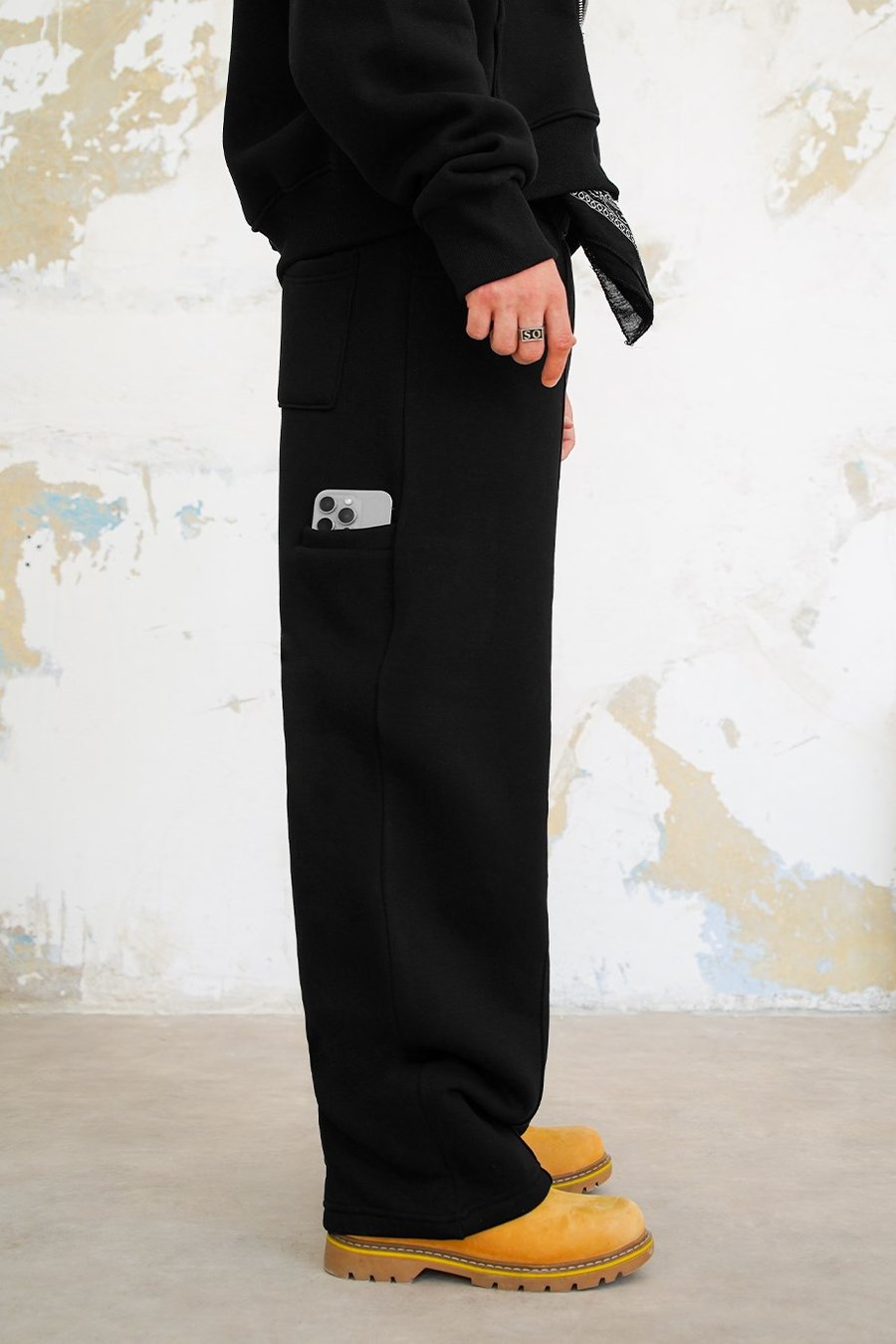 Siyah Cozy Basic Pileli Baggy Eşofman