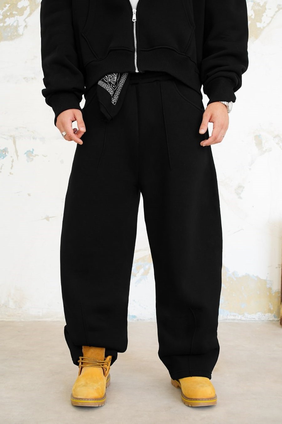 Siyah Cozy Basic Pileli Baggy Eşofman