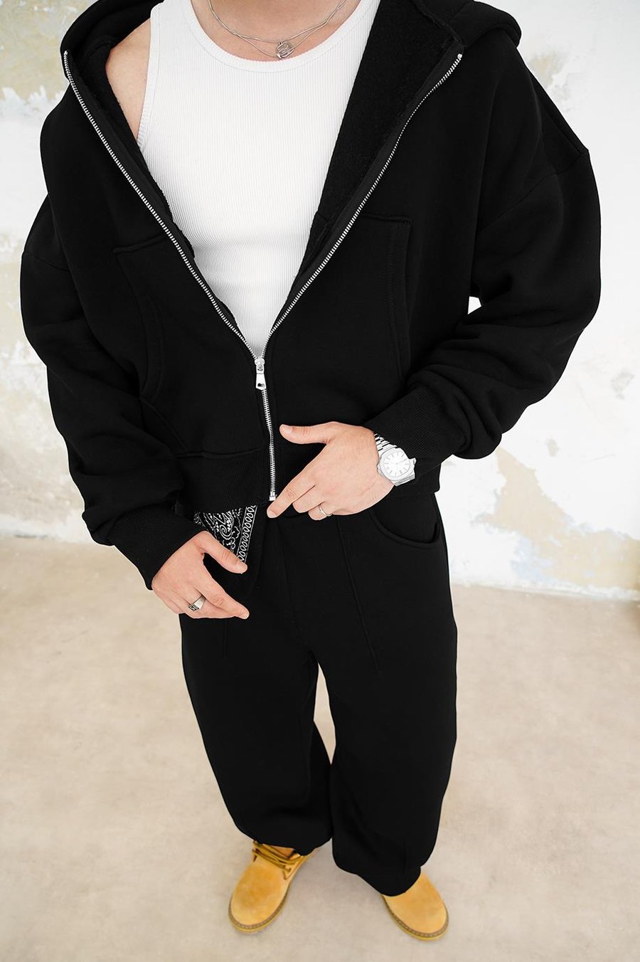 Siyah Cozy Basic Tam Fermuar Oversize Sweatshirt