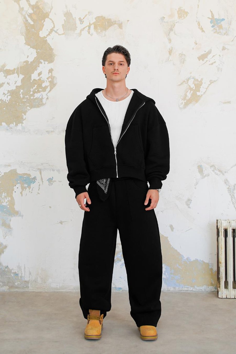 Siyah Cozy Basic Tam Fermuar Oversize Sweatshirt