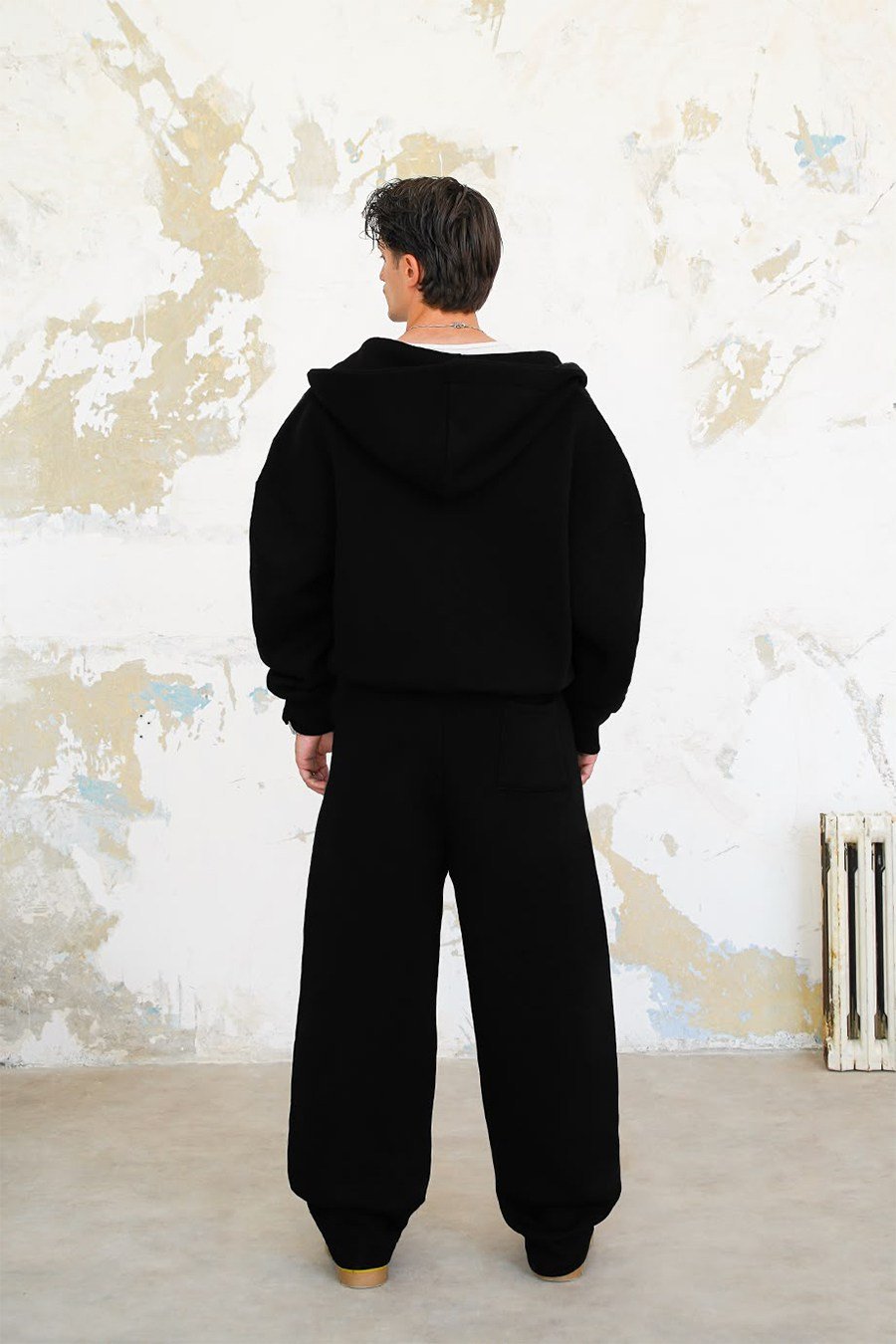 Siyah Cozy Basic Tam Fermuarlı Oversize Eşofman Takımı