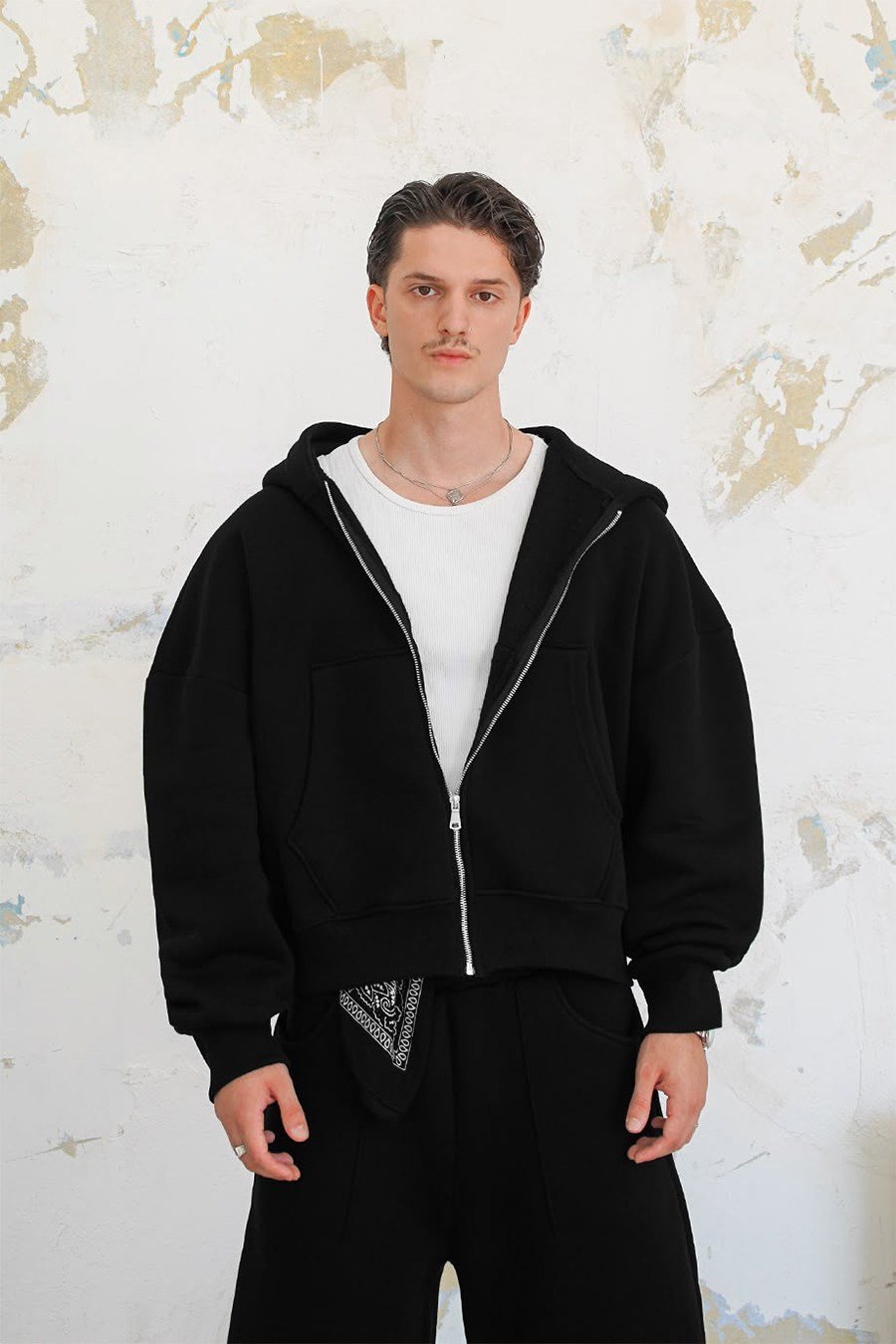 Siyah Cozy Basic Tam Fermuarlı Oversize Eşofman Takımı