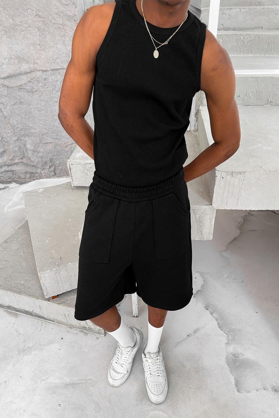 Siyah Cozy Basic Tank Top Likralı Premium Fitilli Atlet