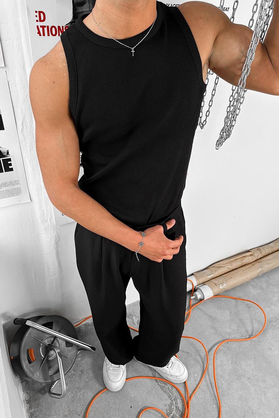 Siyah Cozy Basic Tank Top Likralı Premium Fitilli Atlet