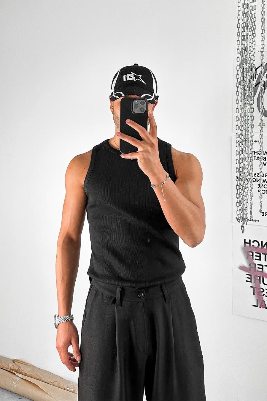 Siyah Cozy Basic Tank Top Likralı Premium Fitilli Atlet