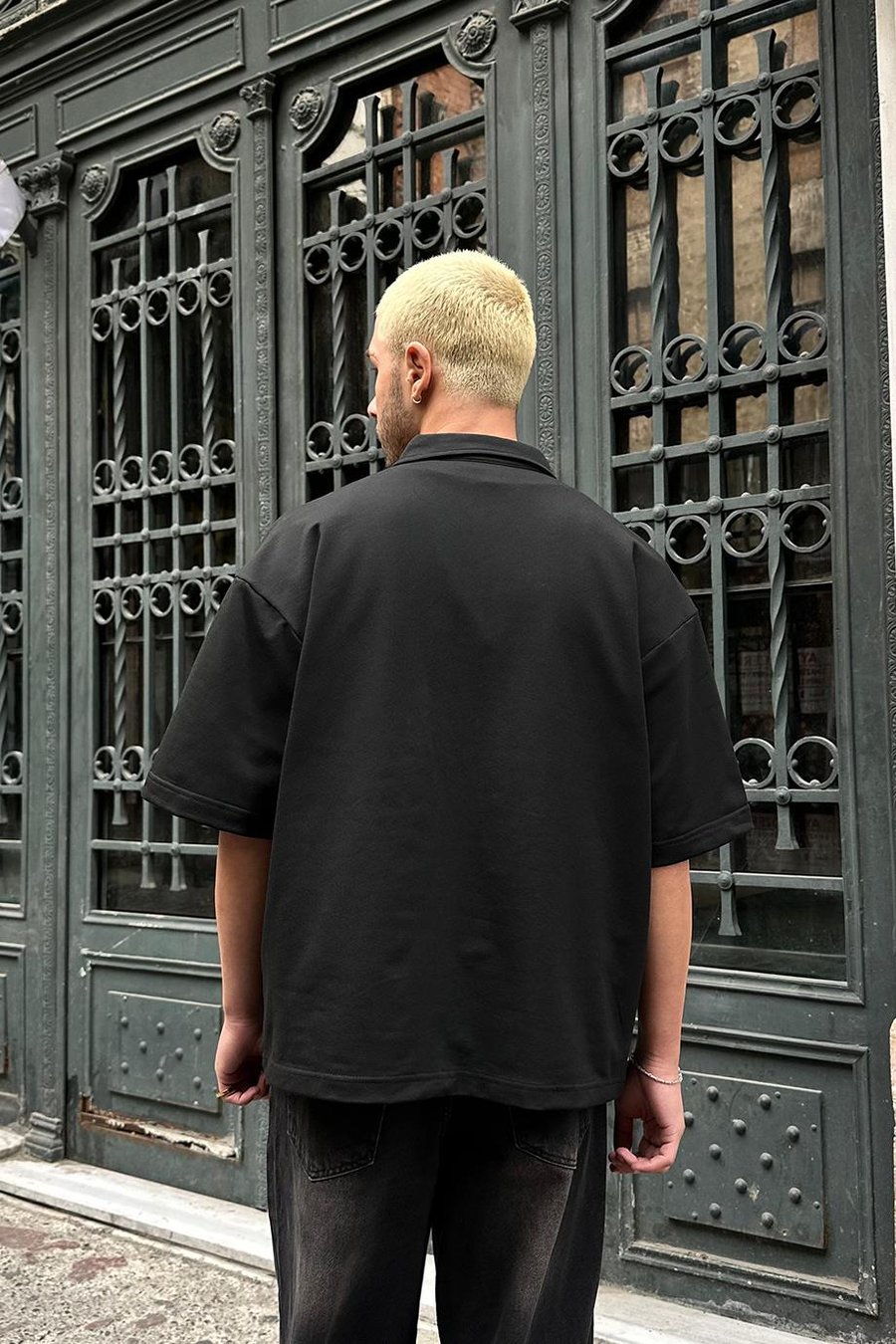 SİYAH Dash Couture Nakış Detay Ön Cepli Oversize Gömlek
