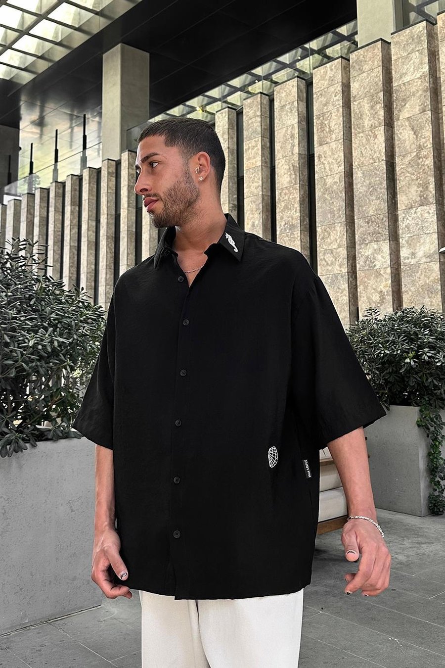 SİYAH Deniz Atı Nakış Detay BS Oversize Gömlek