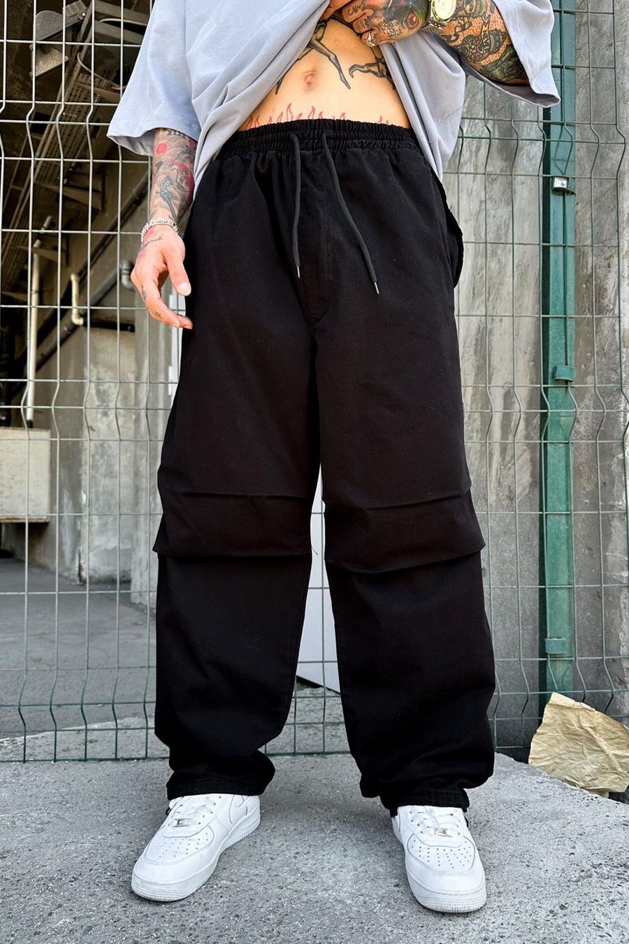 SİYAH Diz Detay E1 GRJ Yeşil Paça Stoper Detay Baggy Pantolon