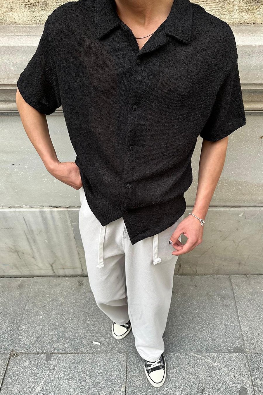 SİYAH Dokulu 04 EE Oversize Gömlek