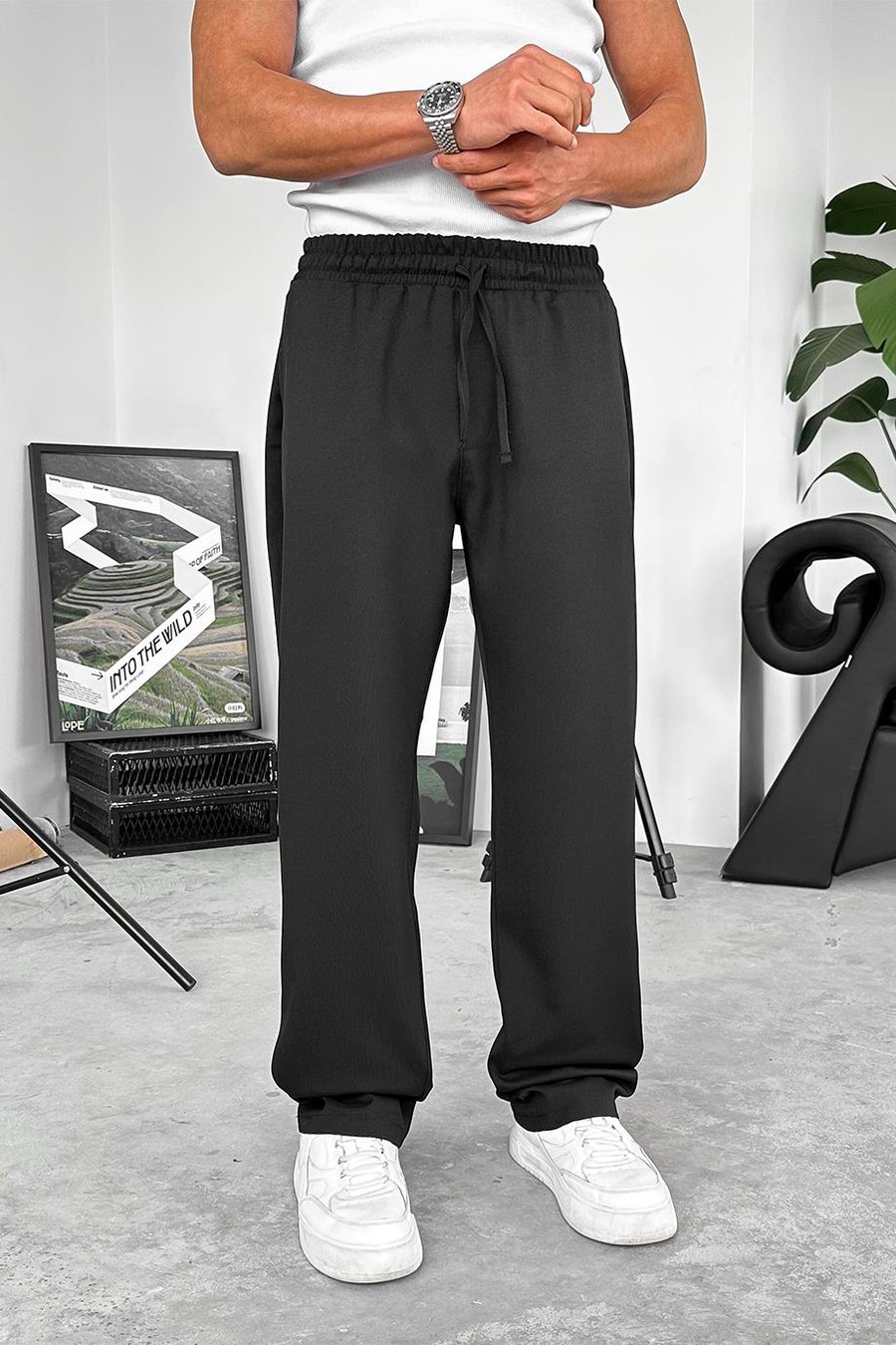 Siyah Dokulu Soft Jogger Pantolon