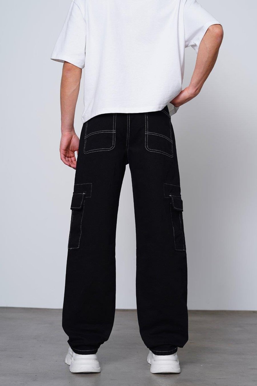 SİYAH Double Cep Detay  Dikiş Kargo Baggy Pantolon