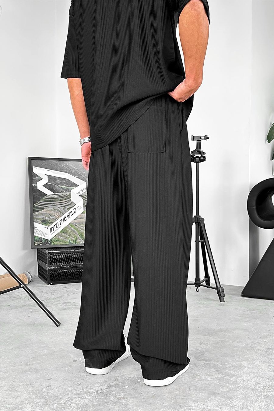 Siyah Fitilli Baggy Pantolon