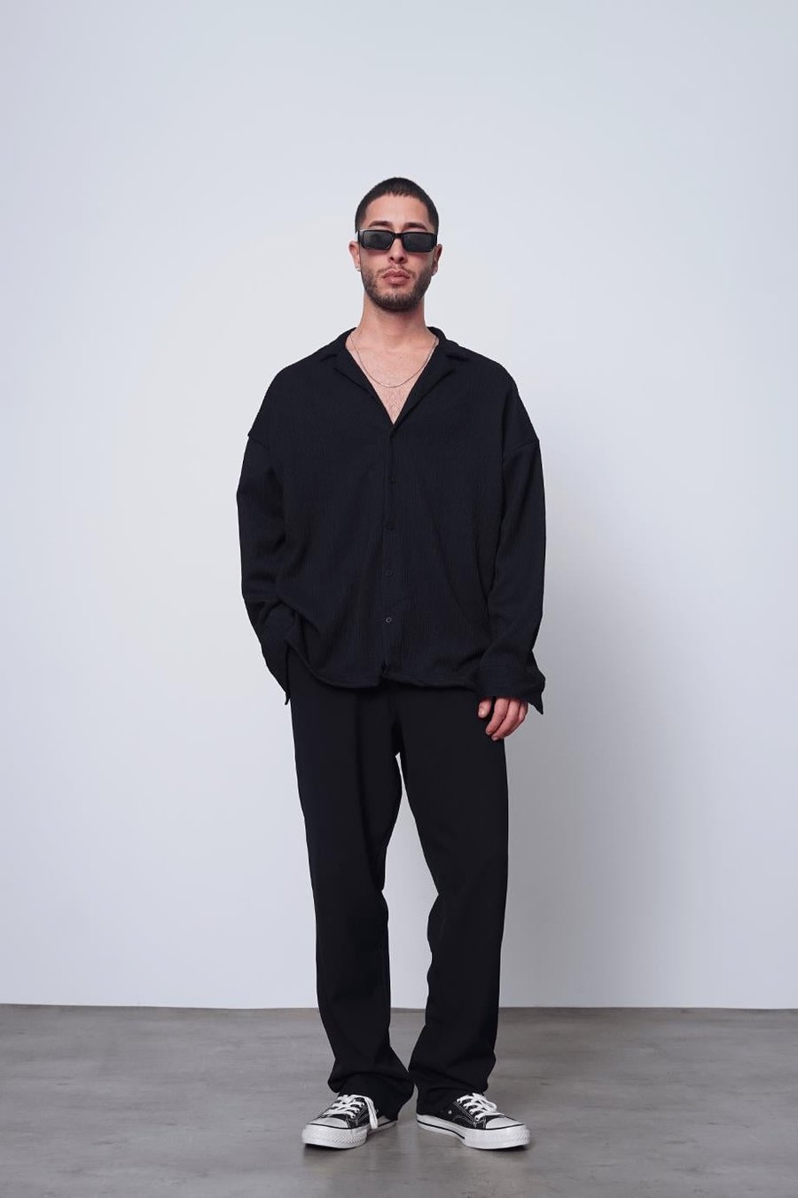 SİYAH Fitilli Basic 25 MH Oversize Gömlek