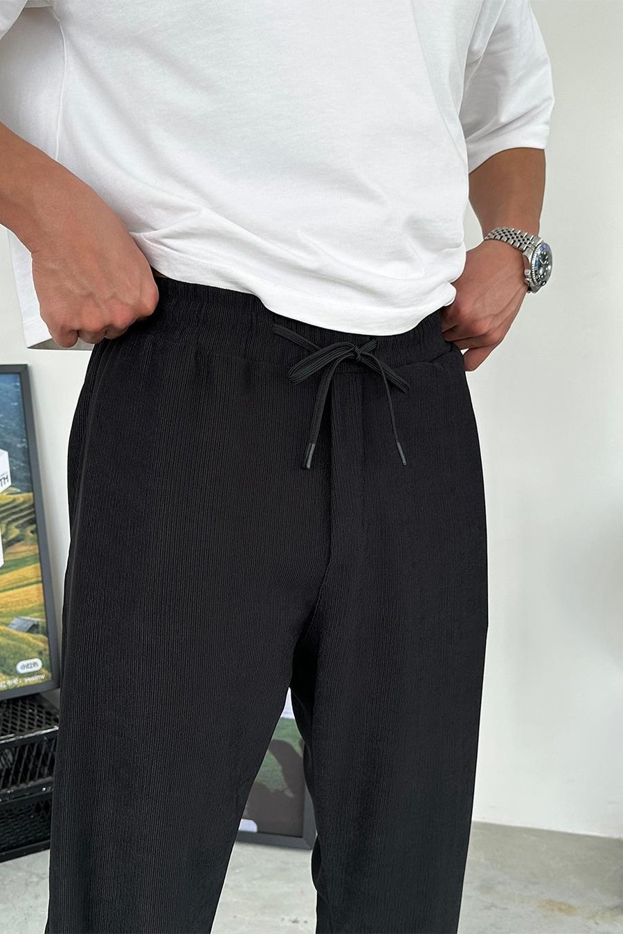 Siyah Fitilli Basic Baggy Pantolon