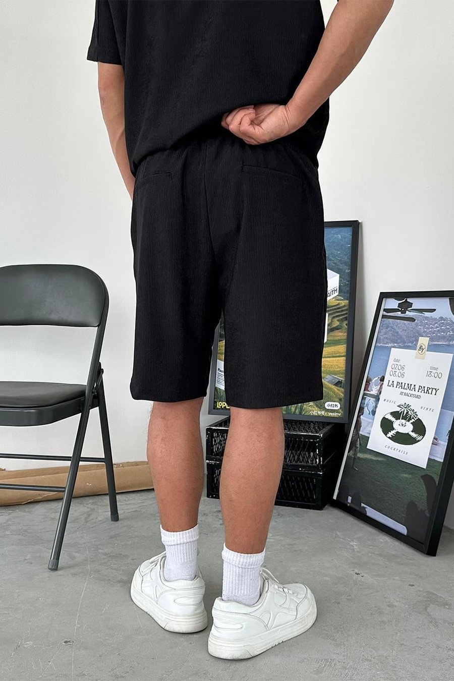 Siyah Fitilli Basic Relaxed Şort