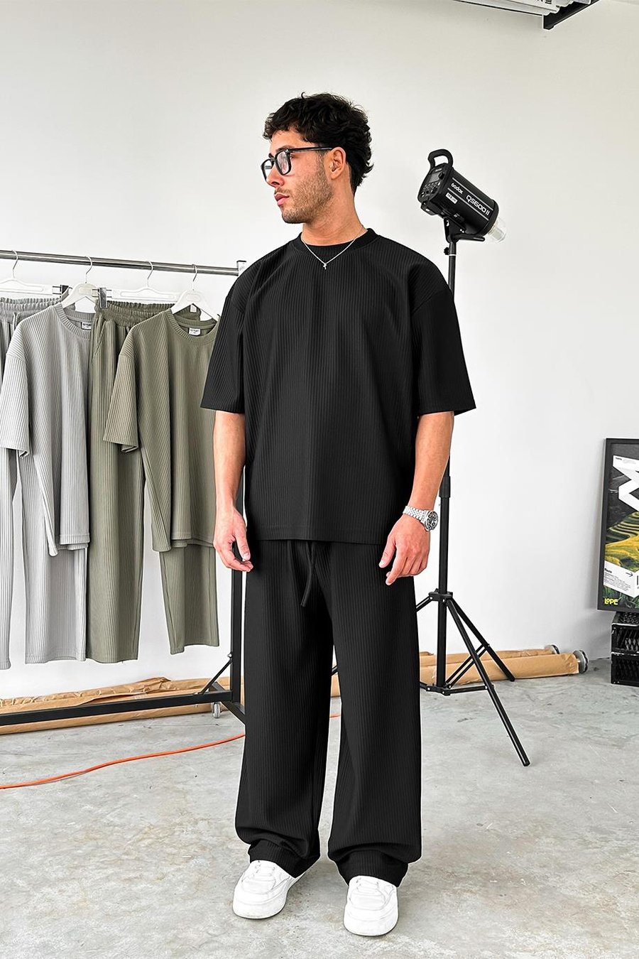 Siyah Fitilli Oversize Tişört