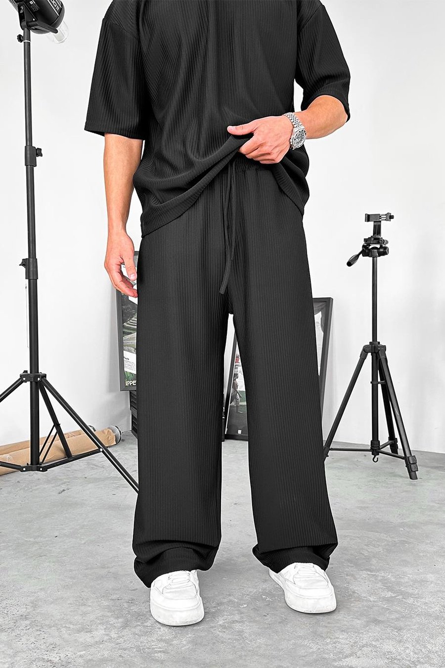 Siyah Fitilli Oversize Tişört