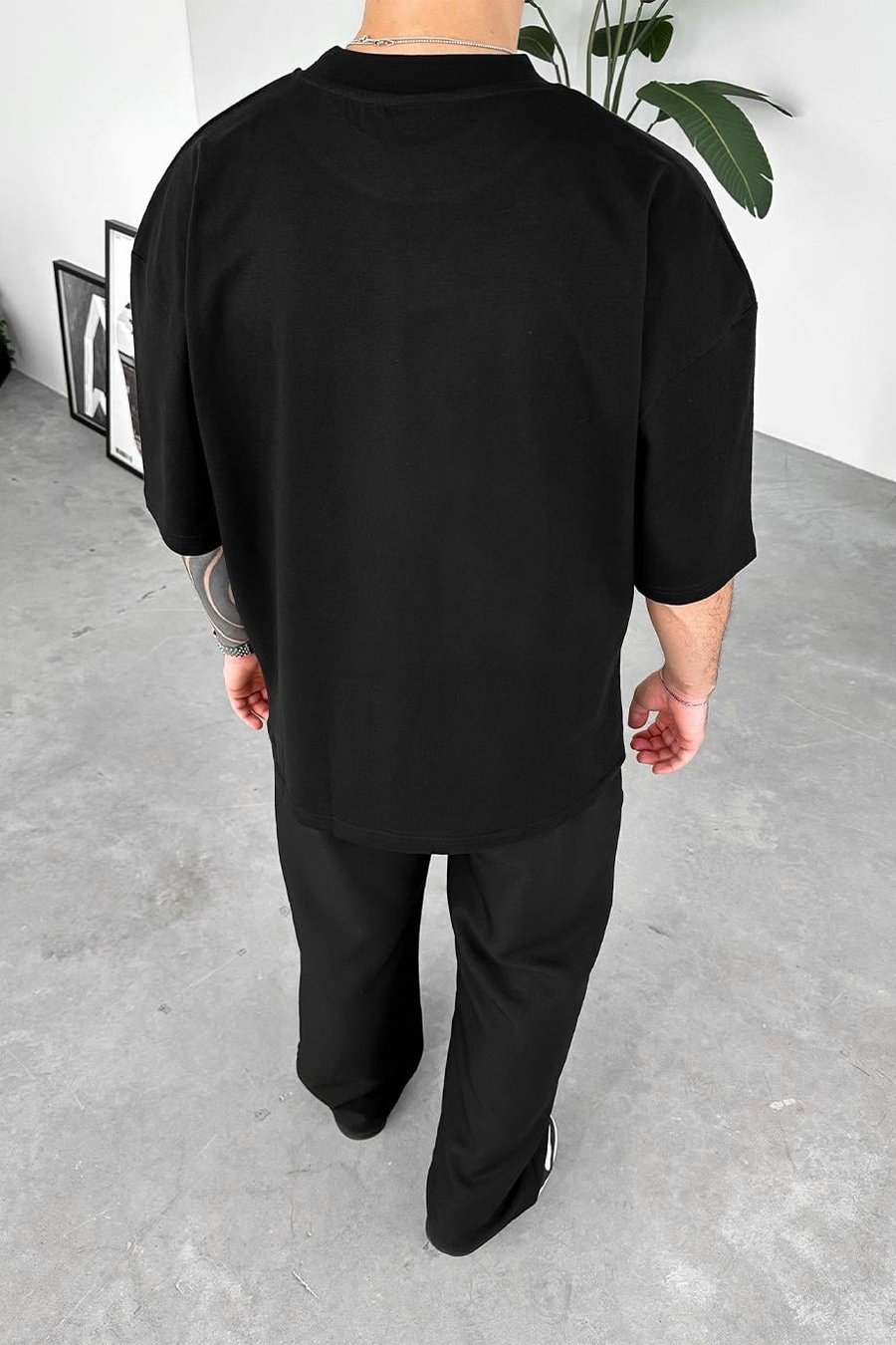 Siyah Fleur Baskılı Oversize Tişört