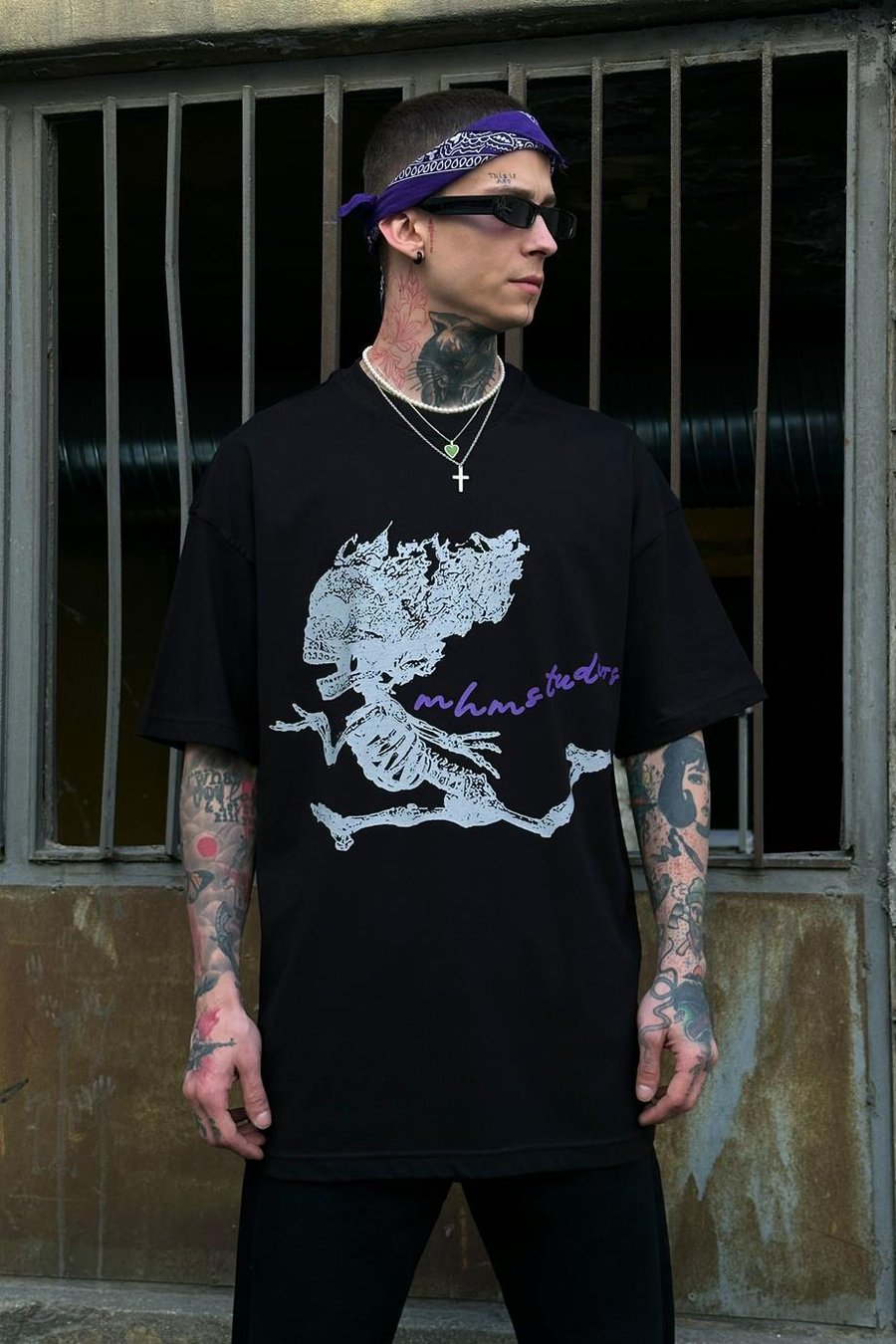 SİYAH Flu Skull Oversize Tişört