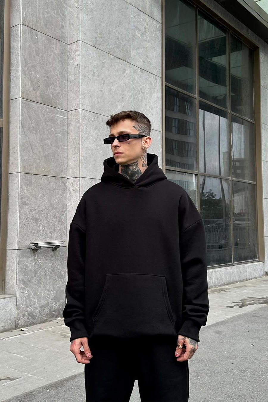Siyah HAFKA PREMİUM 3 İplik Şardonlu Oversize Sweatshirt