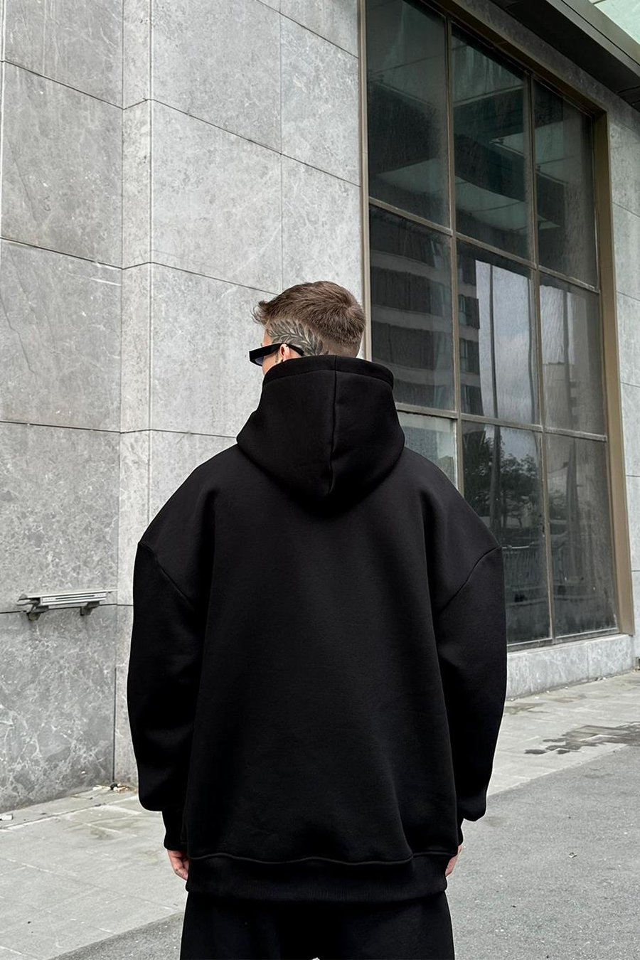 Siyah HAFKA PREMİUM 3 İplik Şardonlu Oversize Sweatshirt