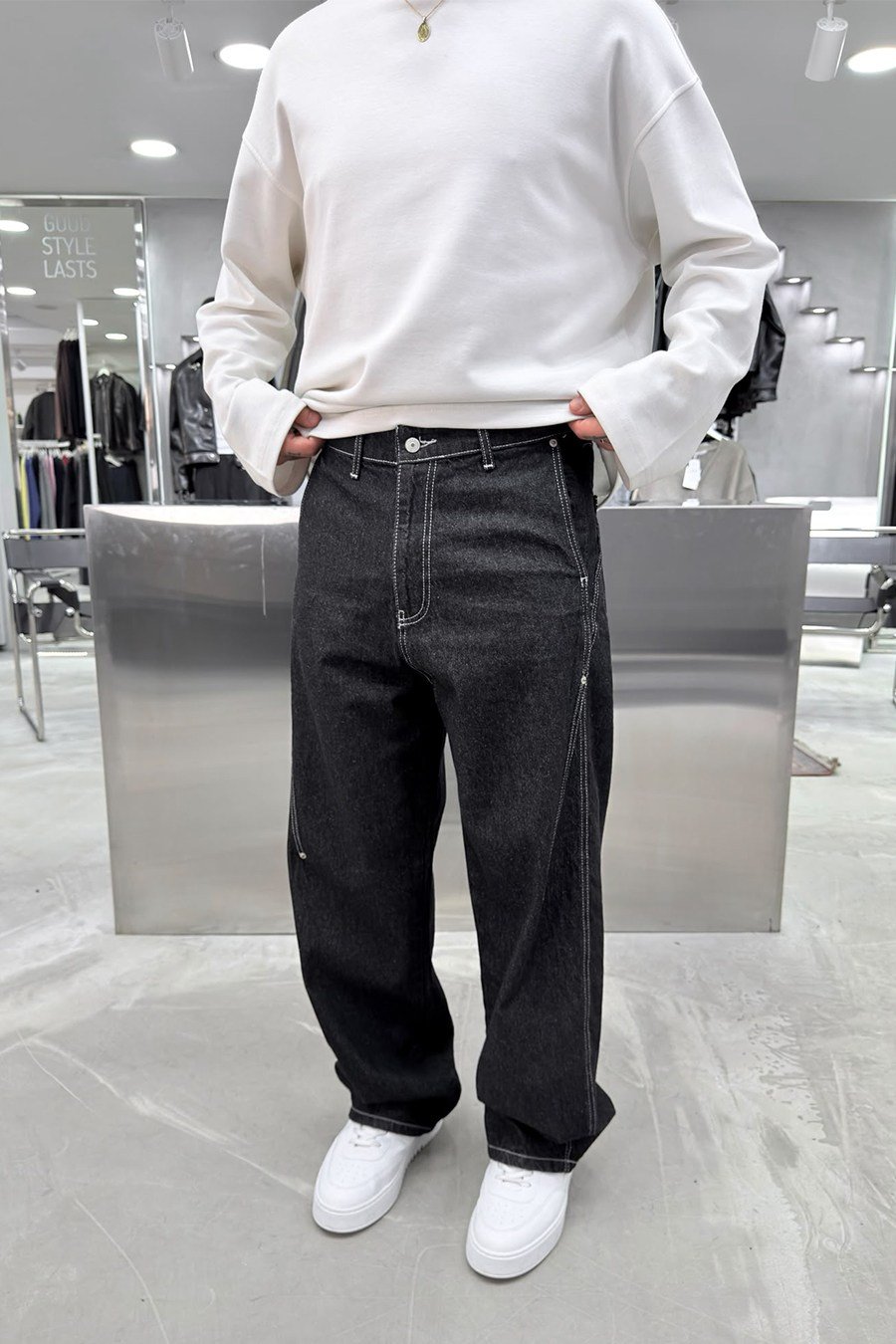 Siyah Hardware Stitch Süper Baggy Pantolon