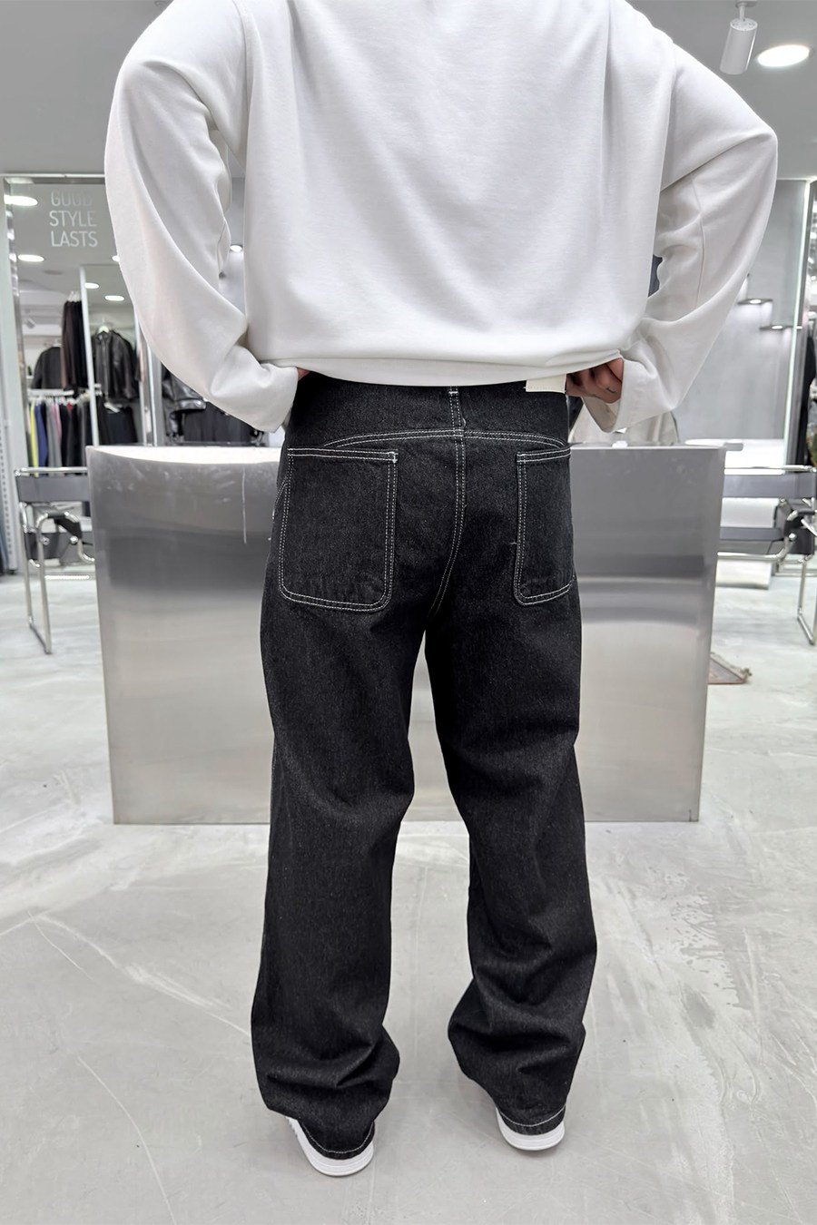 Siyah Hardware Stitch Süper Baggy Pantolon