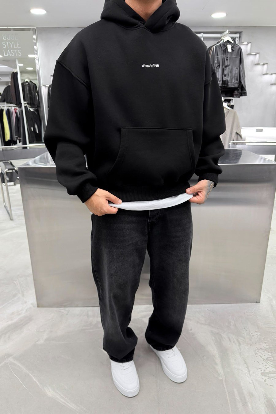 Siyah Howtolive Baskılı Oversize Sweatshirt