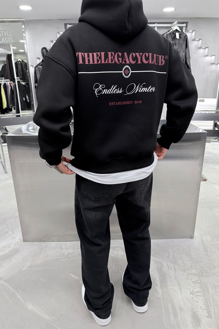 Siyah Legacy Club Baskılı Oversize Sweatshirt