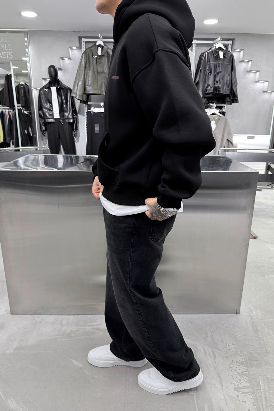 Siyah Legacy Club Baskılı Oversize Sweatshirt