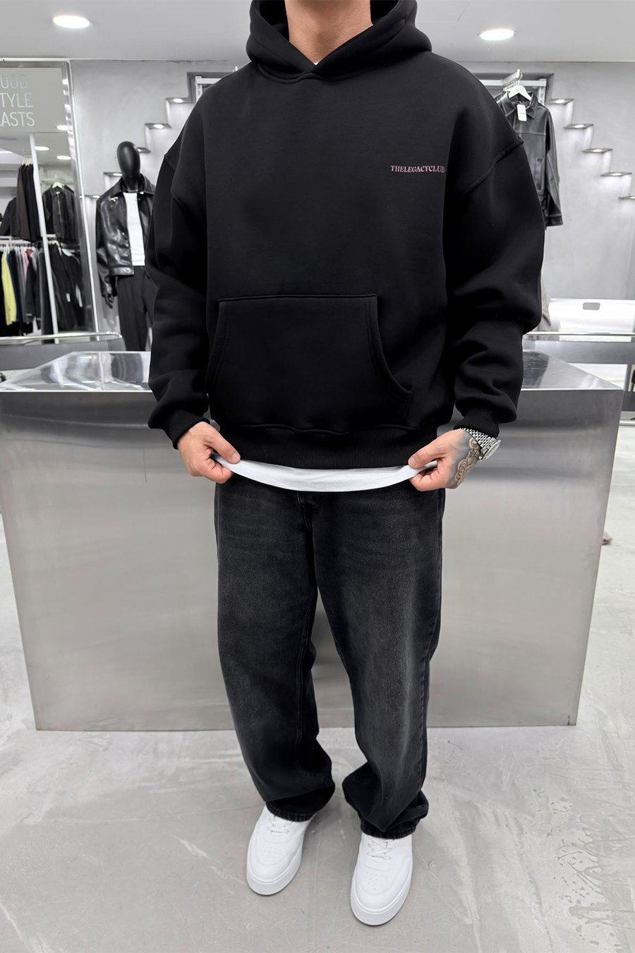 Siyah Legacy Club Baskılı Oversize Sweatshirt