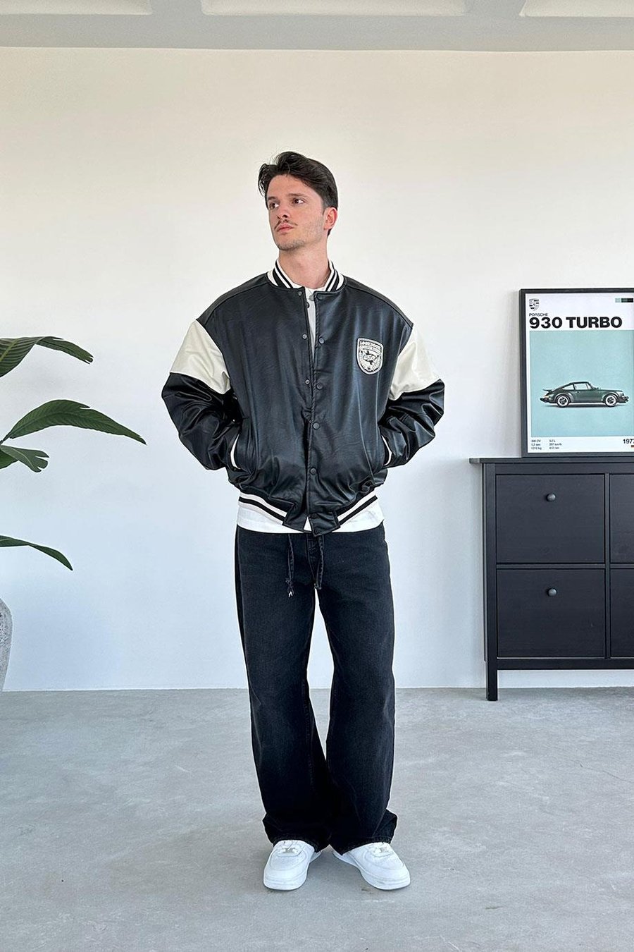 SİYAH Limitless Oversize Bomber Deri Ceket