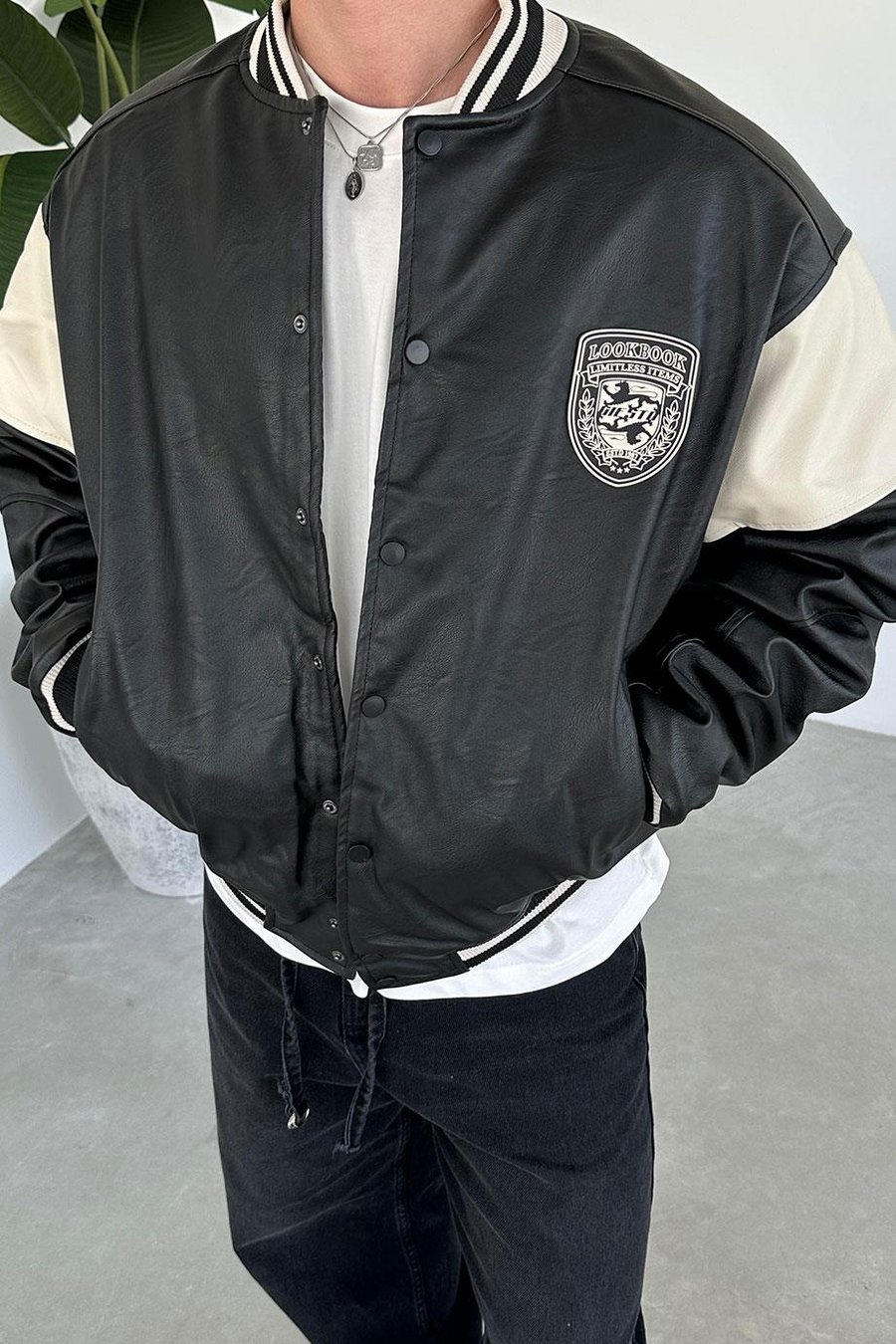 SİYAH Limitless Oversize Bomber Deri Ceket