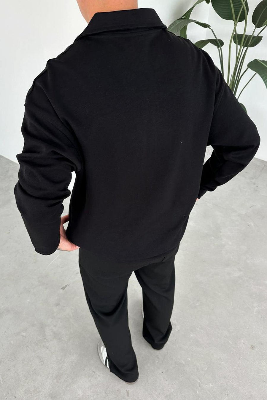 Siyah Local Nakış Oversize Polo Yaka Sweatshirt